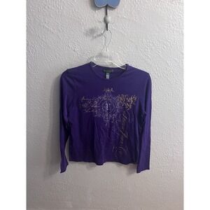 Lauren Jeans Company Woman Purple Shirt Size SP Long Sleeve Printed